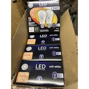 CASE OF 8 GE Soft White 6W (40W equiv) LED Dimmable A19 Medium Light Bulbs